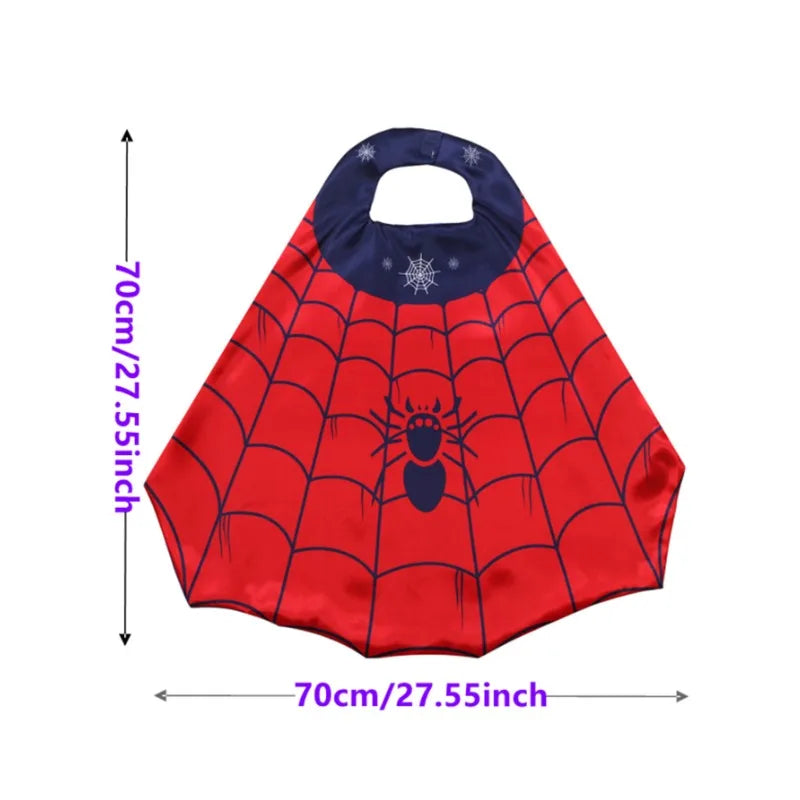 Cartoon Superhero Costume Set for Boys and Girls Halloween Dress Up Spider Cape and Mask with Wristband