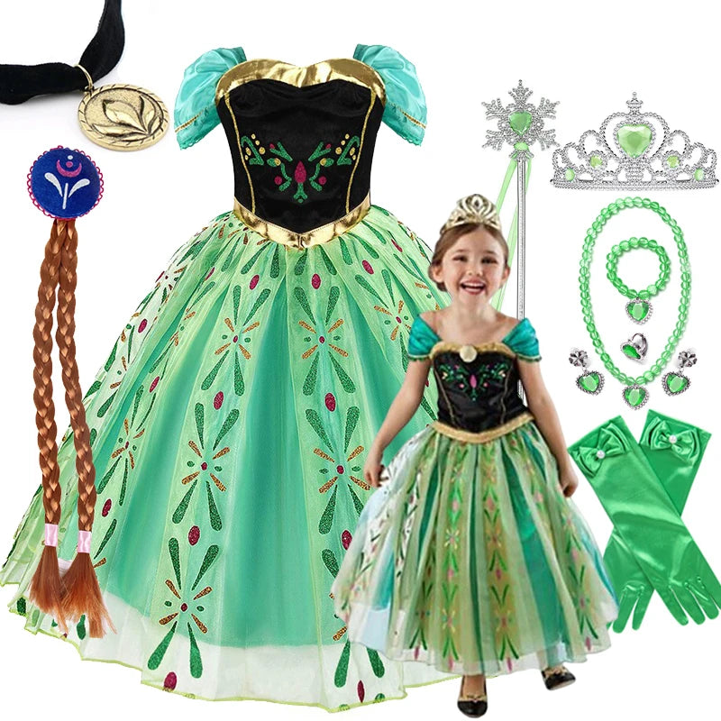 Halloween Snow Queen Elsa Anna Costume For Kids Girls Fancy Birthday Party Gown Princess Dress Carnival Party Children Clothes