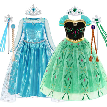 Kids Girl Cosplay Elsa Anna Princess Dress Girls Mesh Ball Gown Halloween Carnival Birthday Clothes  Snow Queen Elsa Costume 10T