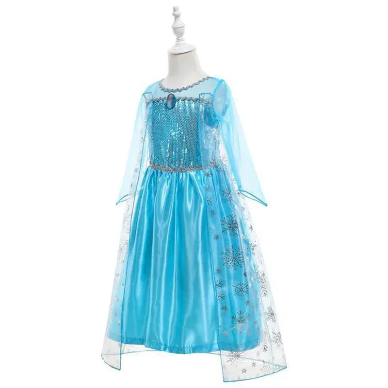 Kids Girls Cospaly Snow Queen Elsa Cape Costumes Kids Carnival Party Prom Gown Robe-Playing Children Clothes Elsa Princess Dress