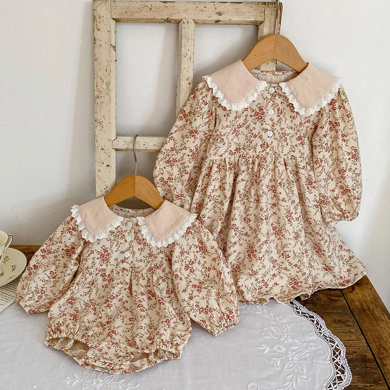 Autumn Kids Baby Girls Long Sleeve Flower Printing Princess Dress Sweet Baby Girls Doll Collar Dress Children Clothes Dress