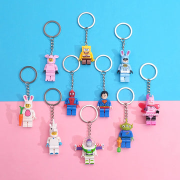 Marvel Superhero Creative Building Blocks Keychain Cartoon Spiderman Pendant Bag Keychain Accessories Toys Children Holiday Gift