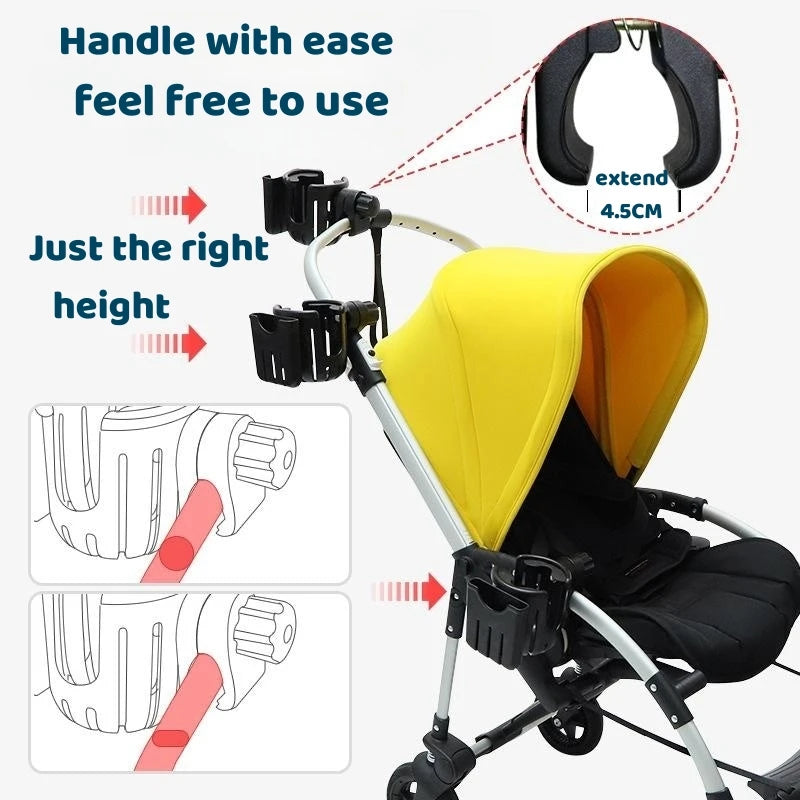 2 in 1 Baby Stroller Cup Holder For Bicycle Motorcycle Scooter ABS Material 360° Rotation Adjustable Phone Mount Coffee Holder