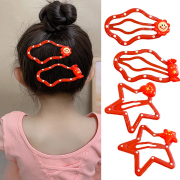 20 Pcs/Lot New Red Star Snap Clip for Girl Waterdrop Barrettes Black Hairpin Women Silver Hair Clip Accessories Kawaii BB Clip
